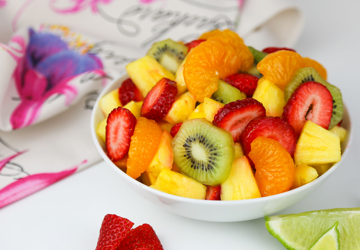 Tropical Fruit Salad with a Lime Ginger Dressing